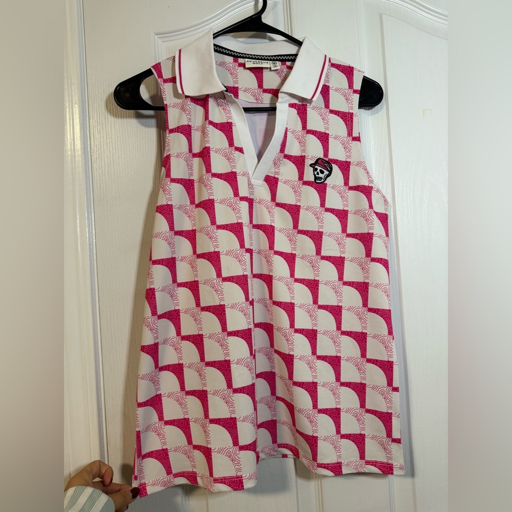 Devereux Golf T-Mobile Woman M Polo Shirt Pink White Sleeveless Performance